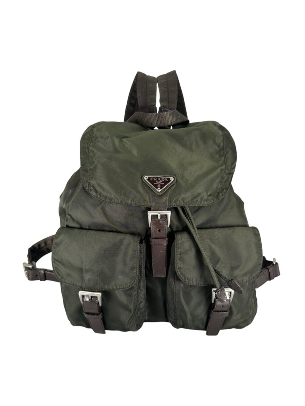 Prada Triangle Logo Backpack Nylon Khaki